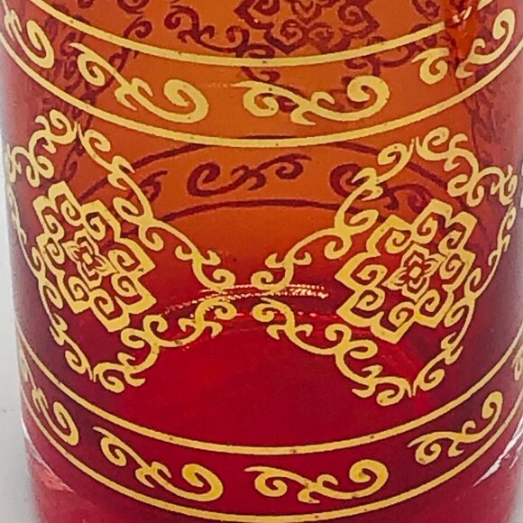 glass cups orange gold embellishment 3.5" set of 2 READ new - Picture 7 of 7